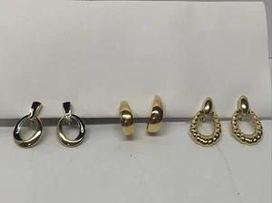 Vintage Signed Trifari Lot Of Three Gold Tone Clip On Jewelry Earrings - Picture 1 of 7