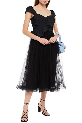 Abito Midi Taffeta Rosso Valentino Pannelli Tulle 10 Stati Uniti nuovo con etichette 48IT nero prezzo al dettaglio al dettaglio $1450