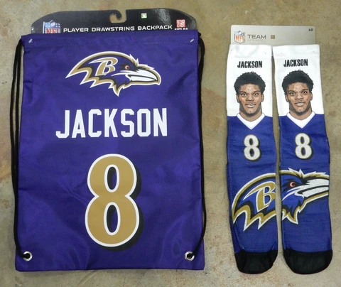 2 Pack NFL Baltimore Ravens Gift Socks Drawstring Bag Jersey Lamar Jackson LARGE Cover