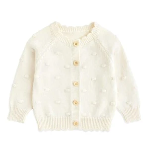 Baby Girl Sweater Cardigan with Hat Cotton White Cream Knitted Coat Sizes 3-6... - Picture 1 of 7