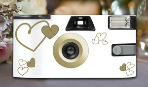 15 x Gold Heart Disposable Wedding Cameras 27exp, flash & matching table cards - Picture 1 of 2
