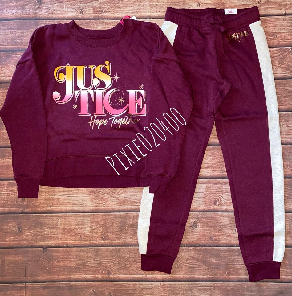 Nuevo con etiquetas Conjunto de Conjunto de Invierno Justice Girls Logo Cuello Redondo Sudadera y Joggers Talla 10 Foto 1 de 1