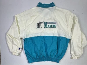 VTG Florida Marlins MLB Jacket L Turbo Sportswear Half Zip Nylon Pullover  - Picture 1 of 10