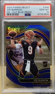 2020 Panini Select Joe Burrow Psa 10 Blue Prizm 346 Rookie Rc Die Cut  - Picture 1 of 2