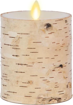 Vela sin llama Luminara envuelta en corteza real a batería, 3,5"x4,5" - abedul Foto 1 de 4