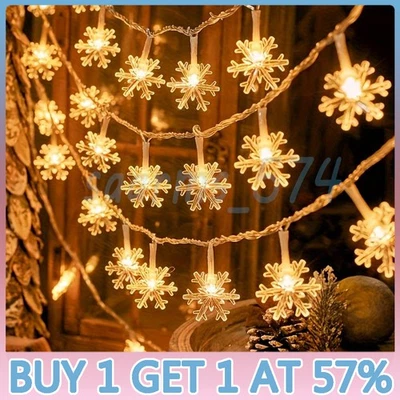 LED Snowflake Fairy Lights Party Wedding Christmas Tree Decor Battery Operated-