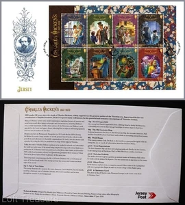 Jersey Stamps "Charles Dickens" 8 Value Souvenir Sheet First Day Cover 2020 - Picture 1 of 3