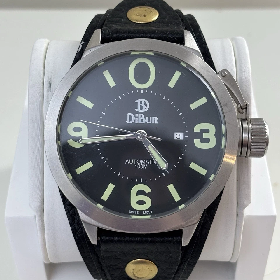 ENORME Relógio de Pulso Masculino DiBur Automático Suíço Colorido Estilo Militar 52mm - Funciona - Imagem 1 de 4