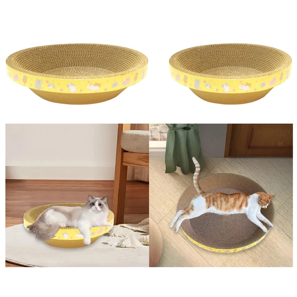 Cardboard Cat Lounge Bed with Round Scratch Pad for Resting - Image 1 of 1