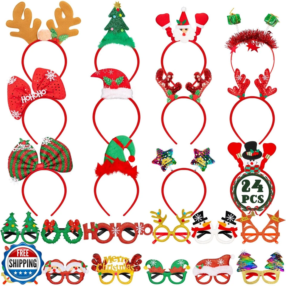 Conjunto de 24 piezas de diademas y marcos de gafas de Navidad, Chri Foto 1 de 4
