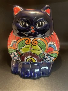 Authentic Hecho Mexico Cat Planter Flower Plant Pot Art Pottery Large - Picture 1 of 6