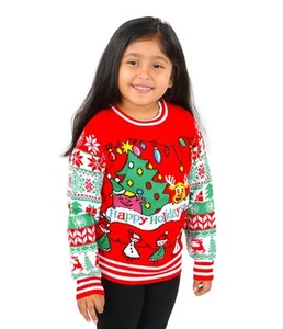 SOCAL LOOK Kids Ugly Christmas Sweater - Funny Holiday Pullover for Boys & Girls - Picture 1 of 9
