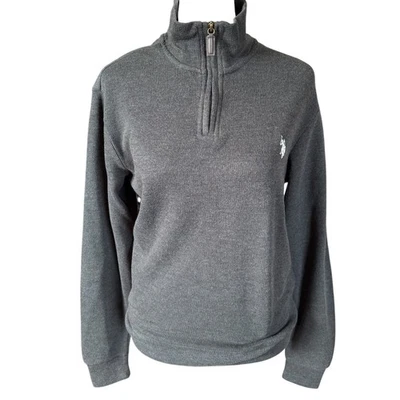 U.S. Polo Assn. XS black heather long sleeve 1/4 zip flatback sweatshirt jacket - Image 1 of 4