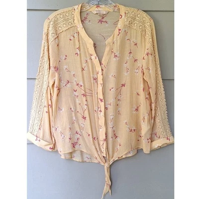 Blusa Top Hope & Harlow Corbata Frontal Detalles Crochet Amarillo Floral Talla M Cottage Foto 1 de 4