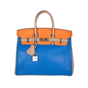 Hermes Chevre Mysore Birkin 25 Tricolor Bleu Hydra/Gris Tourterelle/Mangue - Picture 1 of 9