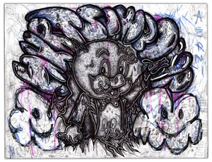 Original JUSTIN AERNI Drawing circa 2020 surrealism : "HURT SOMEONE", HE SAID. - Bild 1 von 1