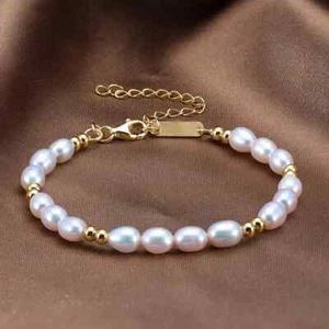 Pearl Bracelet White Cultured Freshwater Pearls 14ct Gold on Silver - Picture 1 of 6