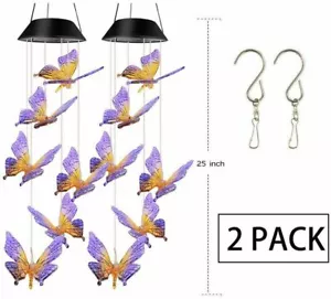 2X Solar Color Changing LED Large Butterfly Wind Chimes Lights Home Garden Decor - Picture 1 of 12