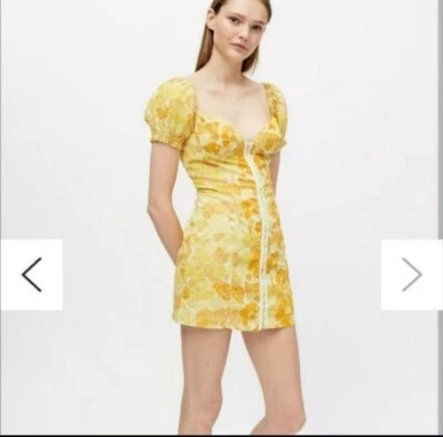 Vestido Urban Outfitters Talla Mediana Tropical Floral Manga Corta Abullonada Mini NUEVO Foto 1 de 4