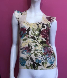 KENZO Maglia beige panna fantasia floreale paillettes vintage Tg M Cotone Cotton - Foto 1 di 14