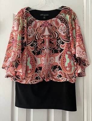 Coco Bianco Size Medium Chiffon Paisley Print Flutter Sleeve Blouson Top Shirt - Image 1 of 4