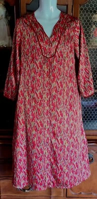Oscar de la Renta Kaftan Robe Women's M Red Silky Sunset Colorful Pocket 1/2 Zip - Image 1 of 4
