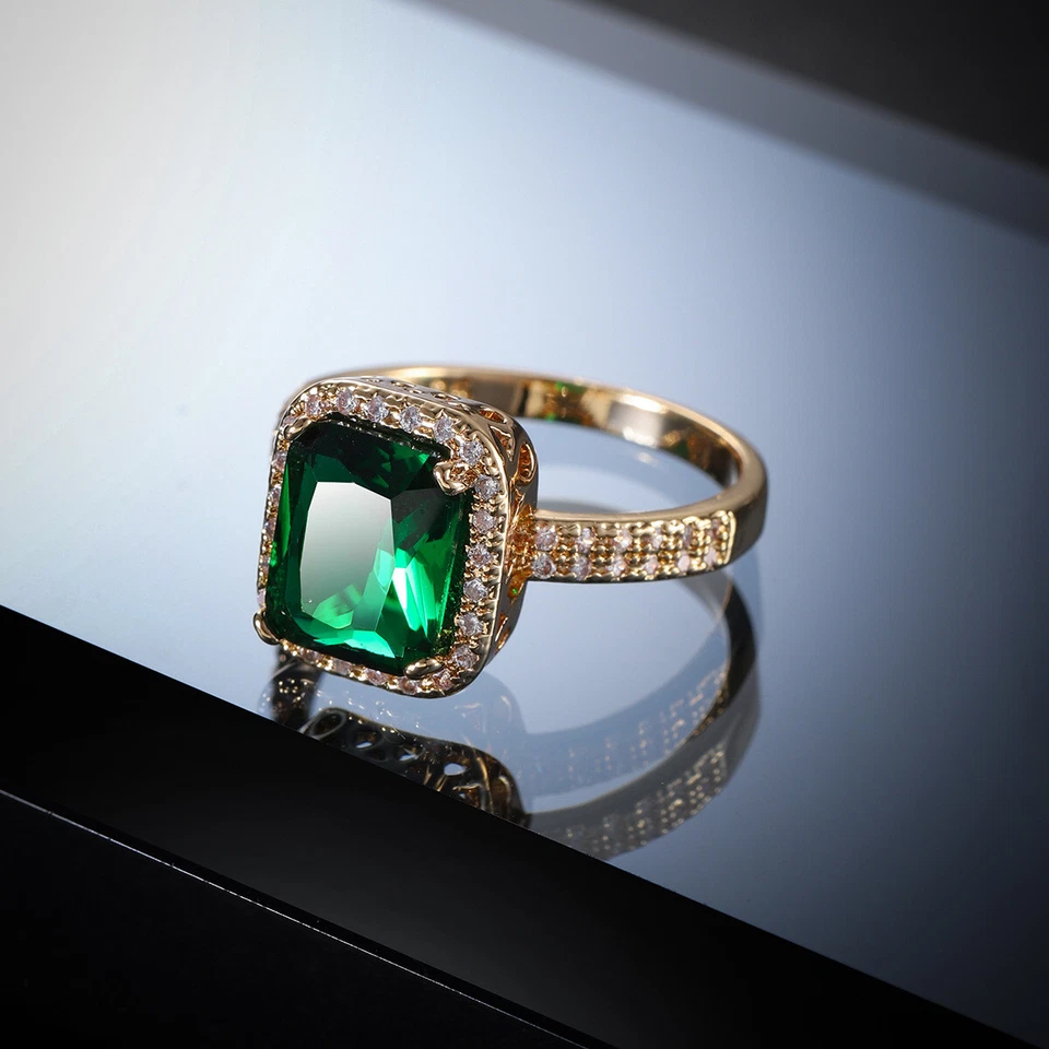 Green Zircon Princess CZ Band 925 Silver 4mm Women's Engagement Ring Size 6-10 - Image 1 of 4