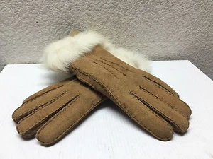 UGG CLASSIC TOSCANA LONG CUFF CHESTNUT SHEEPSKIN SHEARLING SUEDE GLOVES sz S - Picture 1 of 5