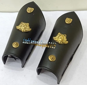 Armor Collectible Knights Leather Brass Black Arm Leg Guard Costume - Picture 1 of 4