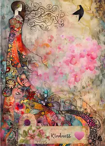 Kindness collage girl in flower dress with bird 2.5x3.5 ACEO landscape artwork - Picture 1 of 3