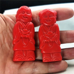 2 pcs Natural jade red Antique Collection Statues boys girls - Picture 1 of 5