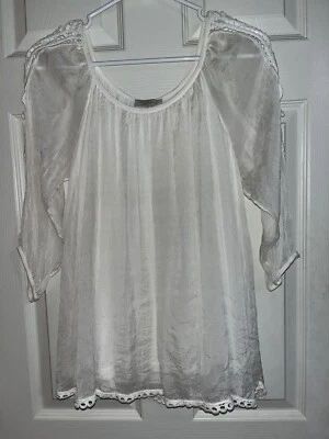 Bella Umbra tunic womens s  100% Silk  Long Sleeves SCrochet , Cold Shoulder - Image 1 of 4