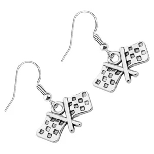 Racing Flag Earrings Alloy Miss Dangle Checkered Charm Jewelry - Picture 1 of 12