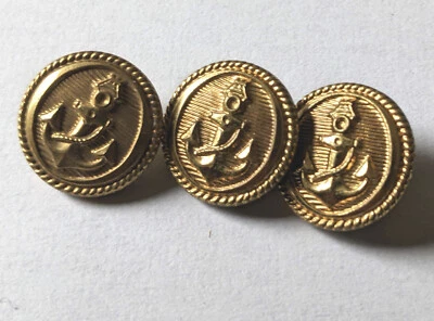 Knopf, Knöpfe, Metallknöpfe, 3 St. goldfarben, maritim, mit Anker - Bild 1 von 2