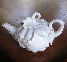 Grace's Tea ware White Porcelain Sculpted Leaf and Vine Pumpkin Teapot with Lid