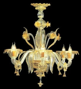 Lampadario veneziano in Vetro di Murano classico Fatto a mano in Italia 6 Led - Picture 1 of 11