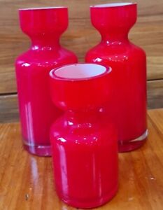 Habitat Vintage Pair Red Cased Glass Candle Holders/ vase