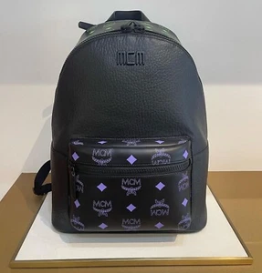 NEW MCM Men's Color Splash Logo Backpack Black Purple Green $1350+ tax - Picture 1 of 7