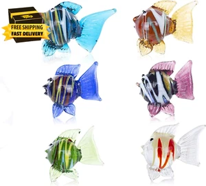 Miniature Hand Blown Tropical Fish Figurine Art Glass Sea Animals Set of 6 - Picture 1 of 9