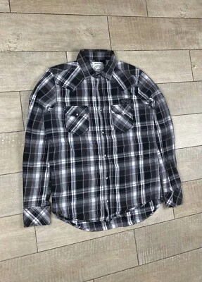 Diesel Western Flannel Shirt Pearl Snap Long Sleeve Black Plaid Men's Size M - Image 1 of 4