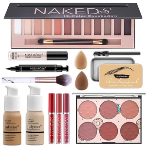 "Complete 12-Color Pro Makeup Kit - Eyes, Lips, Cheeks, Brushes, Eyeliner" - Picture 1 of 8