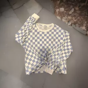 Top donna Vans scacchiera blu bianco twist davanti manica lunga taglia media - Foto 1 di 6