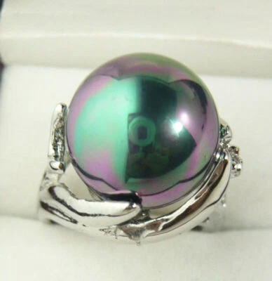 Anillo grande de 14 mm concha del Mar del Sur con cuentas redondas piedras preciosas joyería de moda AAA+ Foto 1 de 4