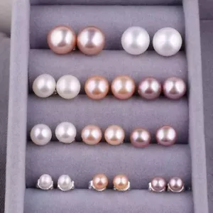 Z02 Ohrringe Stecker lila Süßwasser Perle 8 mm Sterling Silber 925 - Bild 1 von 7