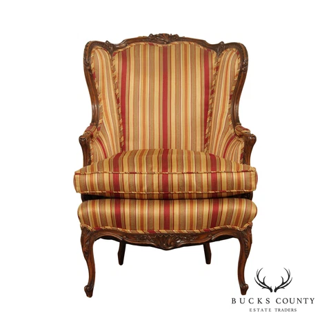 Antique Rococo Style Carved Wood Wingback Armchair Cover