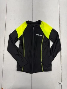 Shein Black Neon Yellow Full Zip Long Sleeve Swim Shirt Youth Size 12 - Picture 1 of 5
