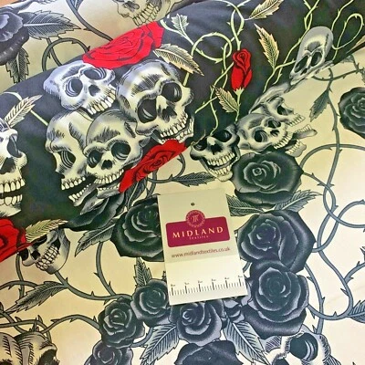 MTEX £5.99 Skull and roses printed 100% cotton poplin craft mask Fabric MD1399
