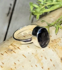 Natural Rare Iolite .925 Sterling Silver Ring Size 6 3.4gr Violet Blue HE09 - Picture 1 of 5