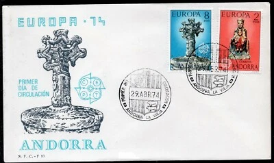 EUROPA CEPT 1974 - SPANISH ANDORRA - SCULPTURE - FDC - Image 1 of 2