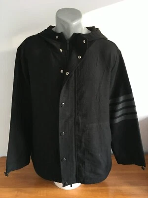 Thom Browne BLACK WOOL 4-BAR HOODED COMPRESSION SPORT JACKET SIZE:2 - Image 1 of 4